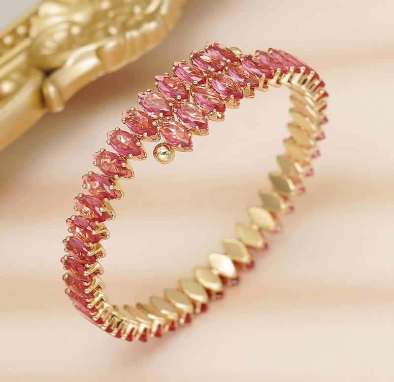 Wovanoo Rhinestone Cuff Bracelet Cubic Zirconia Tennis Bracelets Open Adjustable Elastic Bangle for Women - Image 4